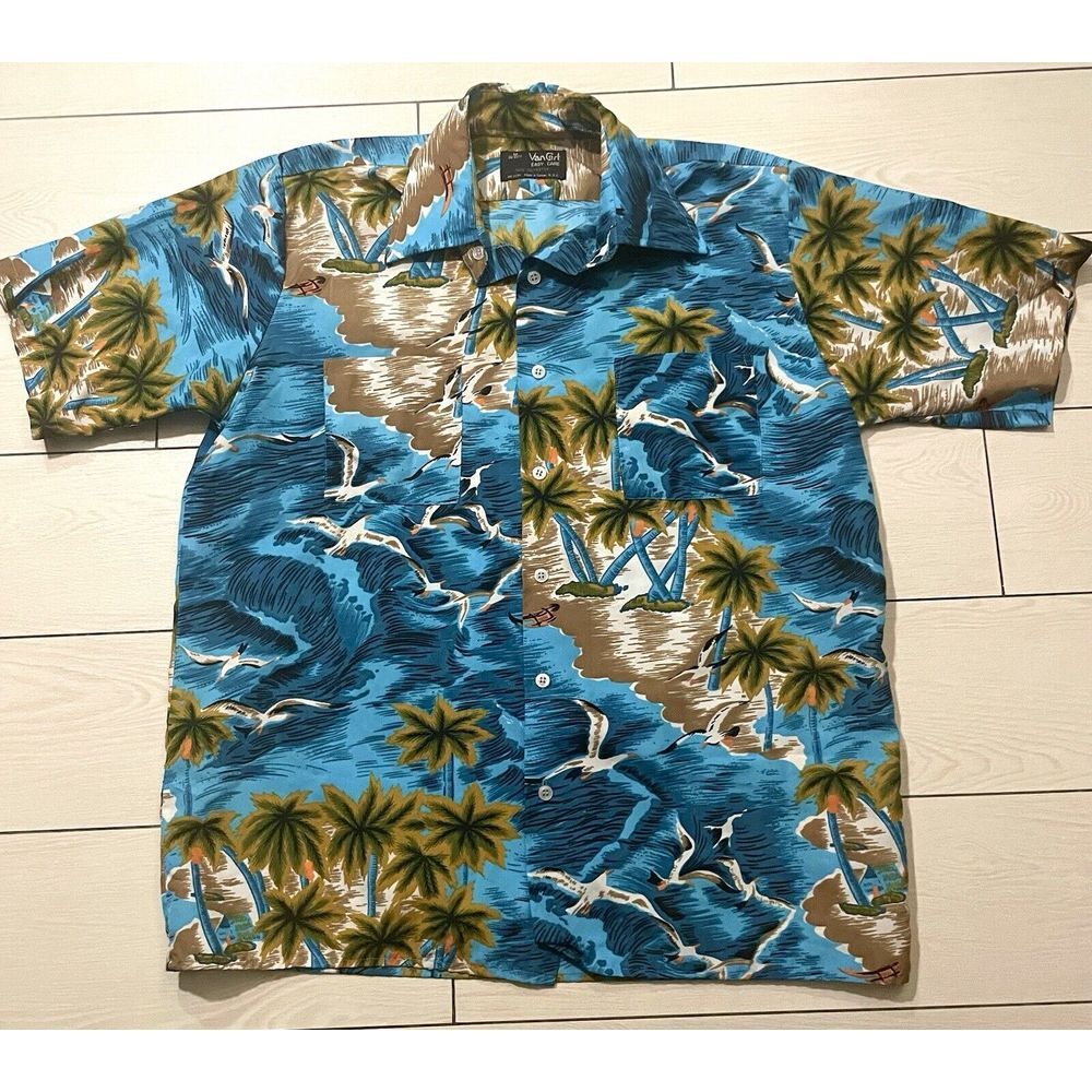 Von Cort vintage tropical mens short sleeve button down‎ seascape size Medium